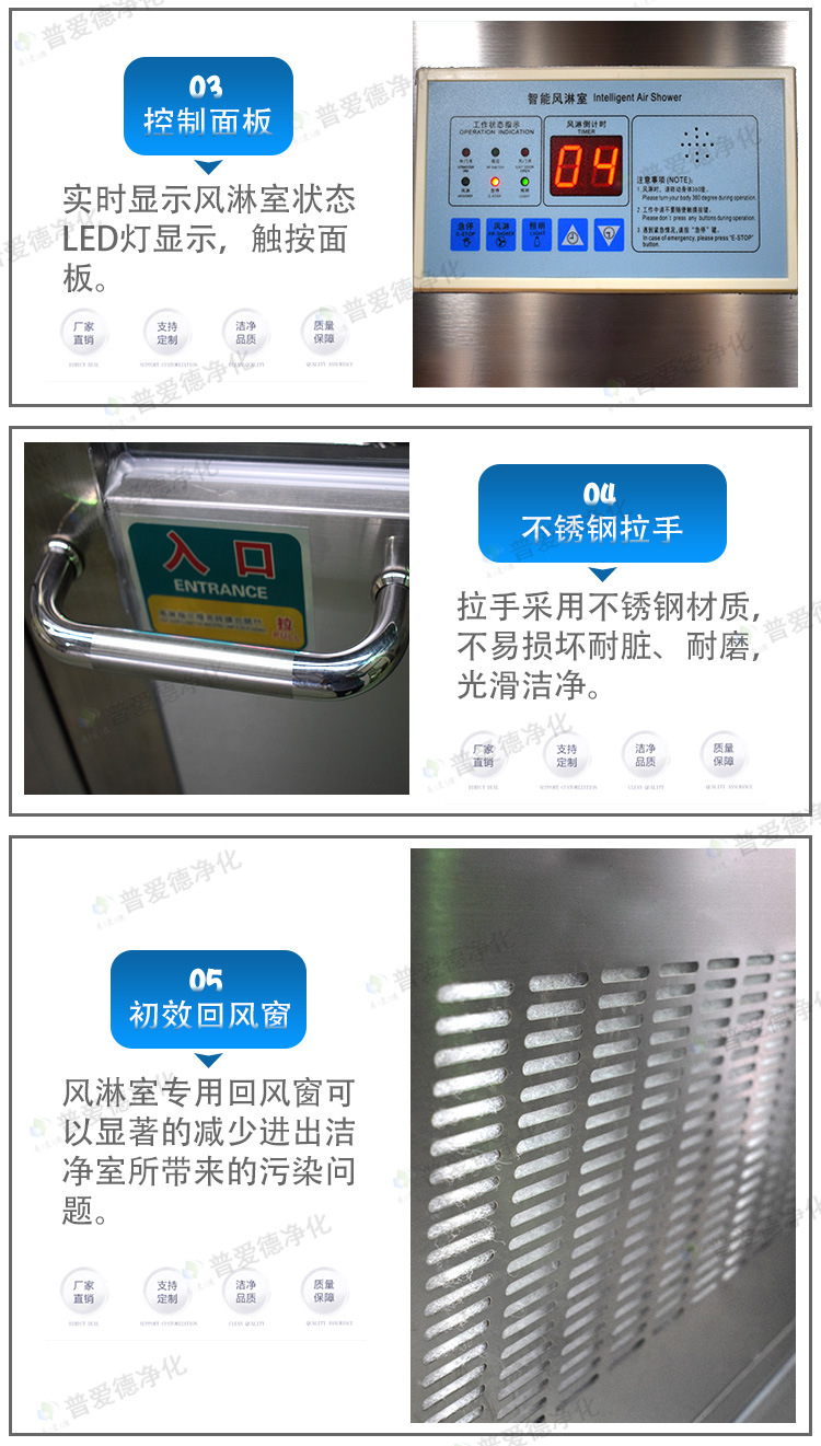 不鏽鋼風淋室單人單吹雙人雙吹紅外感應潔淨（jìng）車間風淋門